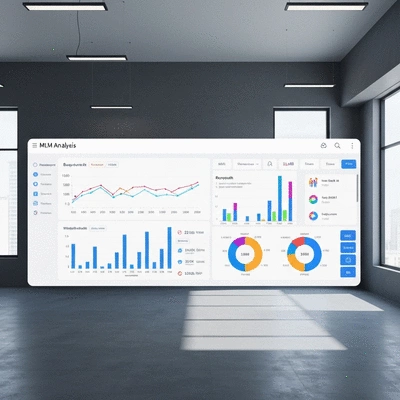 AI-powered data analysis dashboard showing growth charts for MLM business