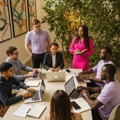 Professional diverse group of people engaged in a meeting, symbolizing strategic planning for MLM recruitment