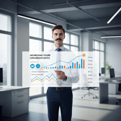 Professional showing a chart with increasing conversion rates due to prompt responses
