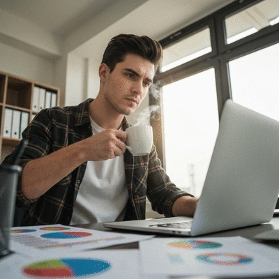 Person analyzing marketing data on a laptop, clean image