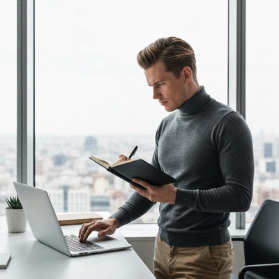 Person using a laptop to plan YouTube content for MLM recruitment
