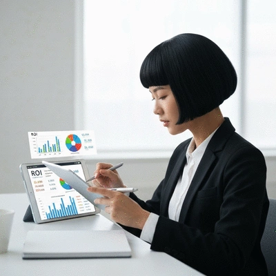 Professional analyzing ROI data on a tablet