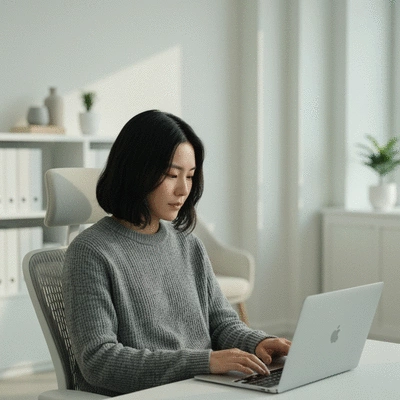 Person creating content for MLM business on a laptop