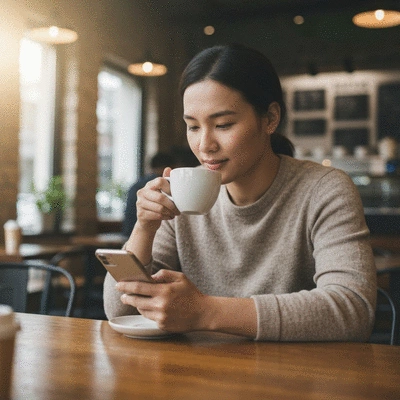 Person looking at online reviews on a tablet, symbolizing trust and credibility in MLM