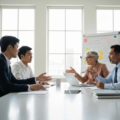 Diverse group of people collaborating around a table, representing community engagement