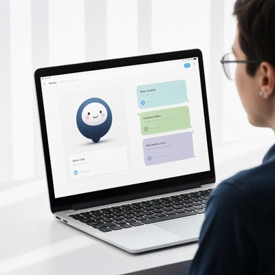 AI chatbot engaging with a user on a laptop, showing conversational interface