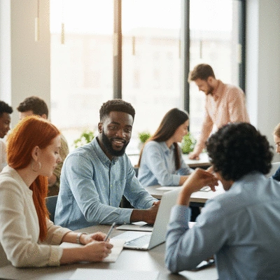 Diverse group of people collaborating and networking, representing a supportive community